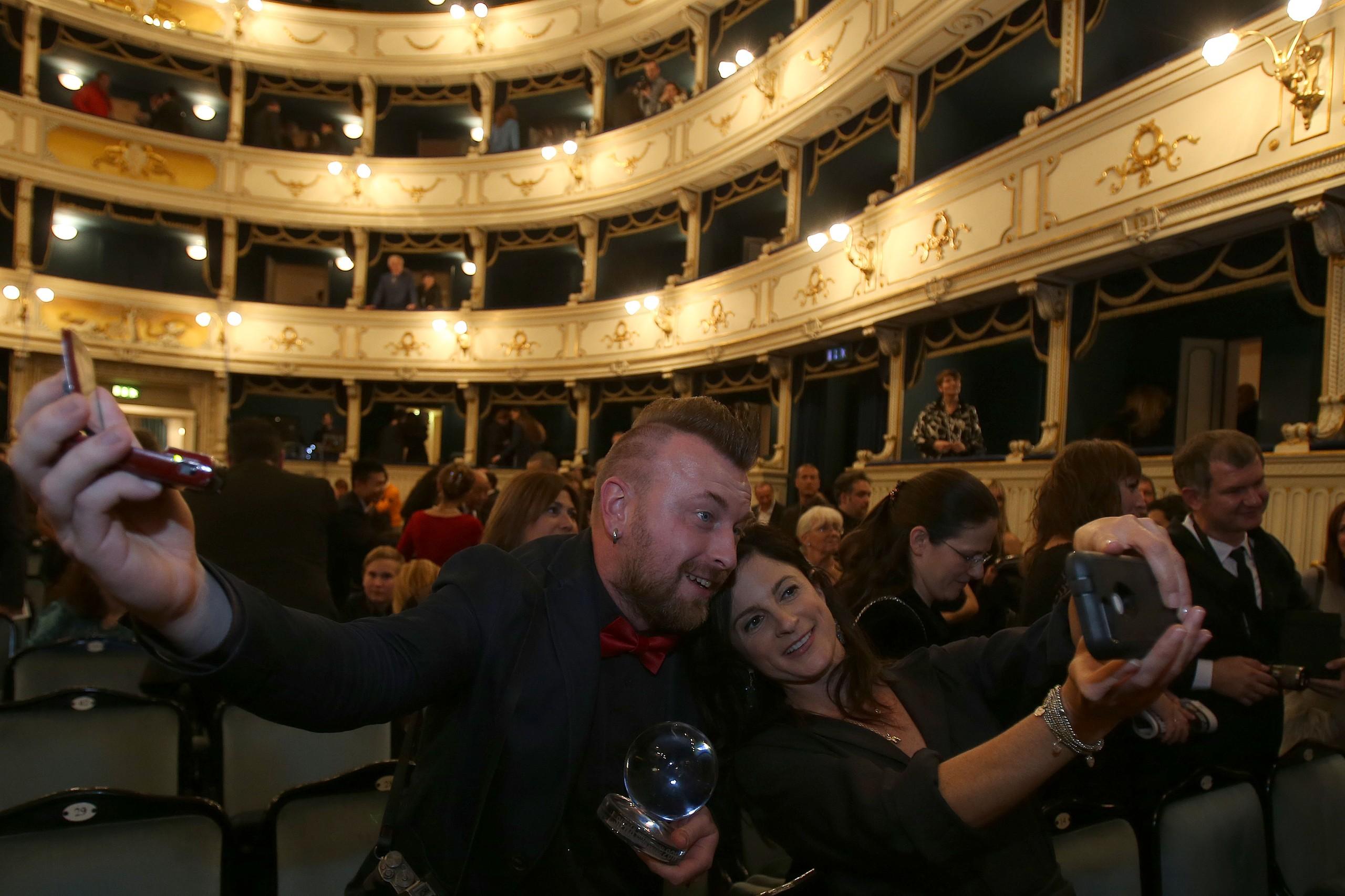 Ami Vitale and Petr Lovigin during the Awards Ceremony at the Teatro dei Rozzi